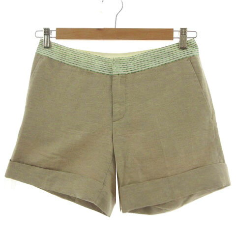 Rakuten - 【中古】ユナイテッドアローズ UNITED ARROWS パンツ ショートパンツ 裾ダブル 半光沢 シルク混 ベージュ オフ白 グリーン 緑 38 レディース 【ベクトル 古着】 240512