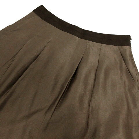 【中古】23区 オンワード樫山 スカート タック 台形 ミディ丈 裾ティアード 半光沢 リネン混 日本製 配色 ブラウン 茶 40 レディース 【ベクトル 古着】 240515 vectorpremium-17952965 ブランド古着ベクトルプレミアム店 サンプル画像3