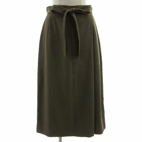 【中古】アンタイトル UNTITLED スカート ストレート タック ミモレ丈 リボンベルト ウエストゴム 日本製 ストレッチ カーキ 2 レディース 【ベクトル 古着】 240604