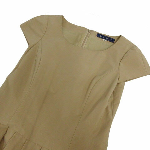 【中古】エムズグレイシー M'S GRACY ワンピース フレンチスリーブ ミディ丈 日本製 ベージュ系 ベージュブラウン 38 レディース 【ベクトル 古着】 240626