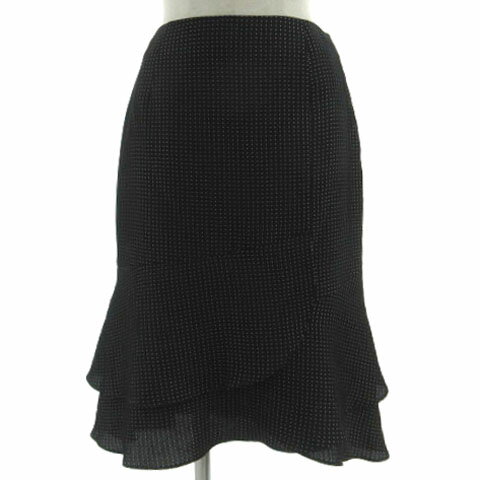 【中古】エニィファム anyFam スカート タイト ペプラム 裾フレア ミディ丈 ドット ブラック 黒 ホワイト 白 2 レディース 【ベクトル 古着】 240909