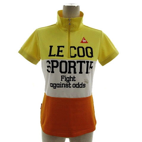Le Coq - 【中古】ルコックスポルティフ le coq sportif GOLF COLLECTION シャツ ハイネック ハーフジップ ロゴプリント ロゴ刺繍 半袖 速乾 配色 イエロー 黄色 ホワイト 白 オレンジ L レディース 【ベクトル 古着】 240920