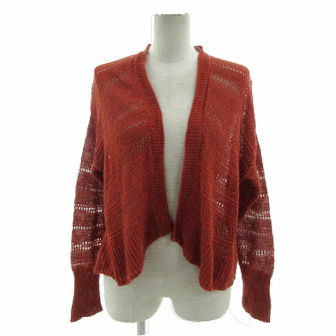 【中古】ドゥクラッセ DoCLASSE カーディガン ニット 鍵編み 羽織り 長袖 リネン100％ ブラウン系 赤茶 M レディース 【ベクトル 古着】 240920