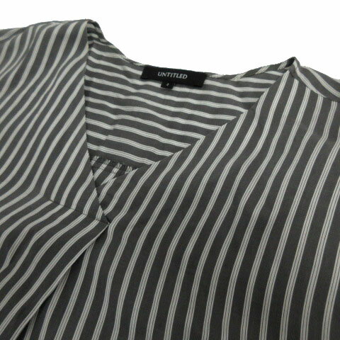 【中古】アンタイトル UNTITLED ブラウス クロスオーバーVネック 半袖 テールカット ナリヤ NALYA イタリア製生地 シルク混 ストライプ グレー ホワイト 白 2 レディース 【ベクトル 古着】 240917