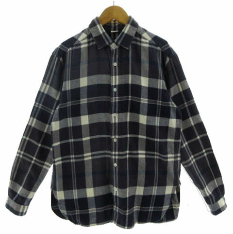 【中古】ブルーワーク BLUE WORK シャツ 長袖 コットン チェック ネイビー 紺 オフ白 ブルー系 青系 XS メンズ 【ベクトル 古着】 240918