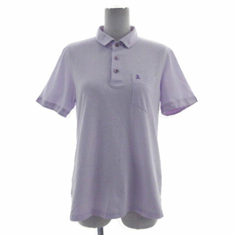 【中古】ランバン スポール LANVIN SPORT ポロシャツ ロゴ刺繍 半袖 日本製 リネン混 パープル系 ラベンダー 38 レディース 【ベクトル 古着】 241006
