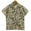 【中古】エディーバウアー EDDIE BAUER シャツ アロハシャツ オープンカラー 裏プリント 半袖 コットン混 花柄 ホワイト 白 グリーン系 オリーブ オレンジ レッド 赤 S メンズ 【ベクトル 古着】 250420