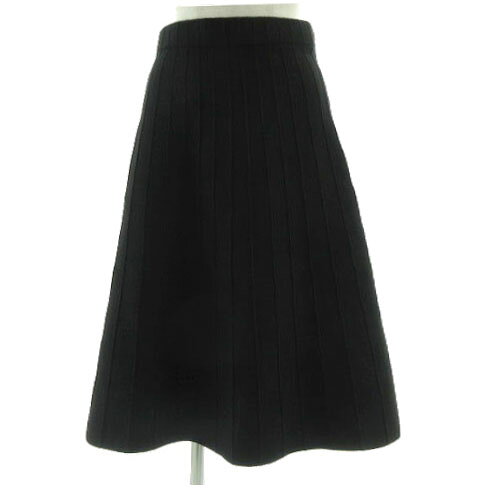 乐天商城 - 【中古】ザラ ベーシック ZARA BASIC スカート ニット フレア ミディ丈 ウエストゴム 立体ストライプ ブラック 黒 M レディース 【ベクトル 古着】 241107