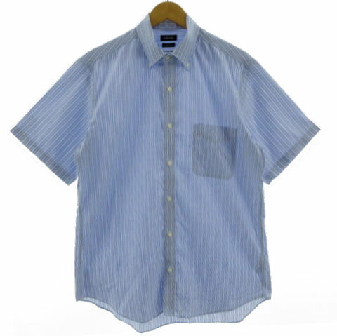 【中古】ニューヨーカー NEWYORKER シャツ ワイシャツ NY CARE FREE ボタンダウン 半袖 ピュアコットン マシンウォッシャブル ストライプ ブルー 青 ホワイト 白 LL メンズ 【ベクトル 古着】 241202