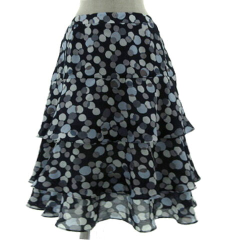 【中古】トランスワーク TRANS WORK ティアードスカート フレア ミディ丈 日本製 ドット ネイビー 紺 ブルー系 青系 グレー 44 大きいサイズ レディース 【ベクトル 古着】 250121