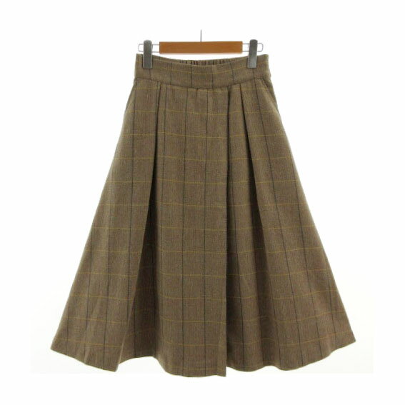 【中古】オペークドットクリップ OPAQUE.CLIP ヘリンボーンタックフレアスカート 637-75053 ロング丈 ウエストゴム 起毛 格子柄 ブラウン 茶 ベージュ ブルー系 青系 イエロー 黄色 M レディース 【ベクトル 古着】 250706
