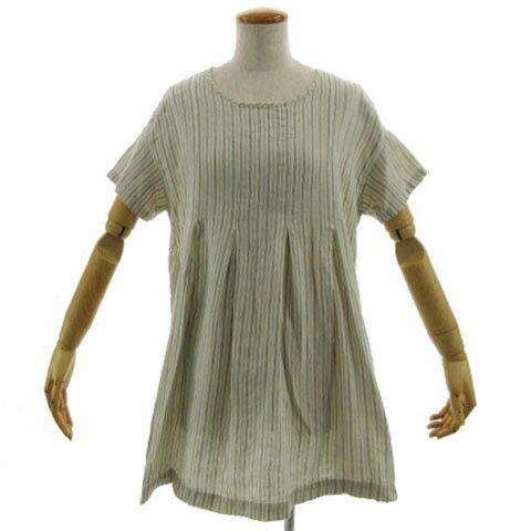 【中古】ピュアルセシン pual ce cin チュニック カットソー 半袖 袖ロールアップ バックボタンダウン コットン ストライプ アイボリー ブルー 青 レディース 【ベクトル 古着】 241218 【中古】ピュアルセシン pual ce cin チュニック カットソー 半袖 袖ロールアップ バックボタンダウン コットン ストライプ アイボリー ブルー 青 レディース 【ベクトル 古着】 241218