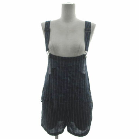 【中古】ラジャンス L'AGENCE サロペット オーバーオール ショートパンツ 裾ダブル USA製 リネン90% 半光沢 ストライプ ブルー 青 ホワイト 白 1 レディース 【ベクトル 古着】 250308