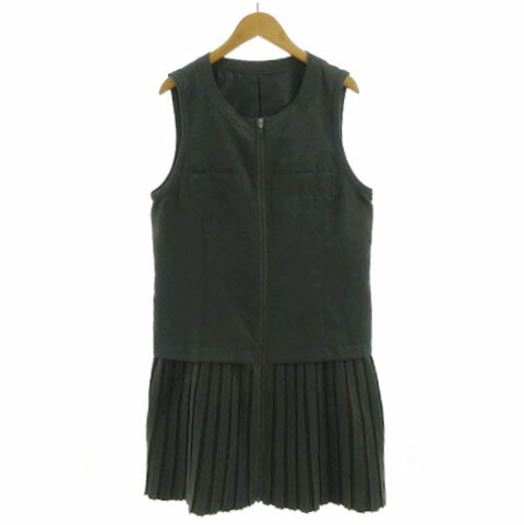 【中古】ヒロコビス HIROKO BIS ワンピース ノースリーブ プリーツ ミディ丈 ジップアップ スウェード調 ピーチスキン生地 グレー系 グレーカーキ 11 レディース 【ベクトル 古着】 241223