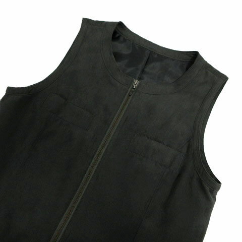 【中古】ヒロコビス HIROKO BIS ワンピース ノースリーブ プリーツ ミディ丈 ジップアップ スウェード調 ピーチスキン生地 グレー系 グレーカーキ 11 レディース 【ベクトル 古着】 241223