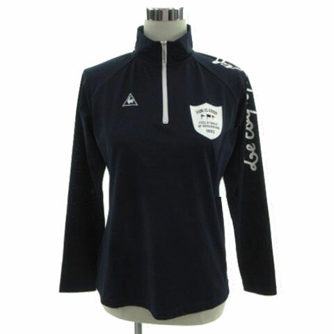 【中古】ルコックスポルティフ le coq sportif GOLF COLLECTION 長袖ハイネックジップアップシャツ QGL1454 ロゴプリント ネイビー 紺 L レディース 【ベクトル 古着】 250630