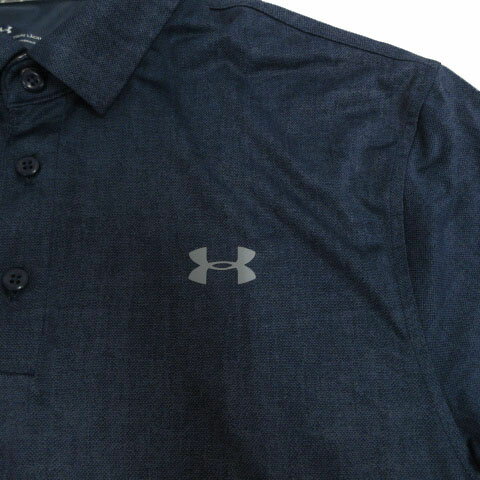 【中古】アンダーアーマー UNDER ARMOUR HEATGEAR ゴルフ ポロシャツ 1306331 ロゴプリント 半袖 デニム転写プリント風 ネイビー系 ブルーネイビー SM メンズ 【ベクトル 古着】 250811
