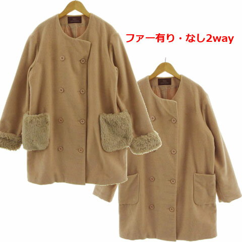 【中古】アーバンリサーチ URBAN RESEARCH items コート ノーカラー ファーポケット ダブル 起毛 ブラウン系 茶系 One レディース 【ベクトル 古着】 241210