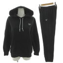【中古】リーボック Reebok スウェット セットアップ パーカー 長袖 プルオーバー パンツ ウエストゴム 裾ゴム ロゴプリント 裏起毛 ストレッチ コットン ブラック 黒 M レディース 【ベクトル 古着】 241208(4)