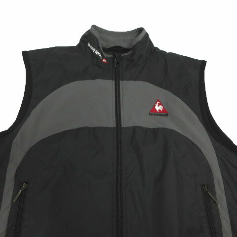 【中古】ルコックスポルティフ le coq sportif GOLF COLLECTION ジャケット ベスト スタンドカラー ロゴ刺繍 ダブルジップ 裏起毛 グレー M メンズ 【ベクトル 古着】 250127
