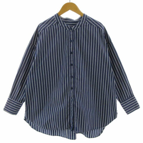 【中古】センスオブプレイス バイ アーバンリサーチ Sense of Place by Urban Research ストライプルーズシャツ AA04-23A002 バンドカラー 長袖 コットン ネイビー 紺 ホワイト 白 F レディース 【ベクトル 古着】 250301