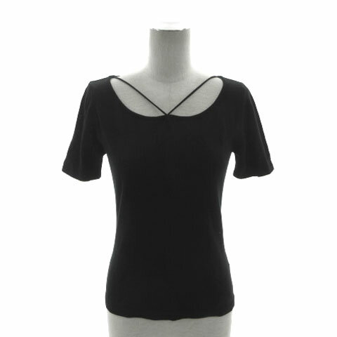 【中古】アンタイトル UNTITLED ニット 半袖 バックレースアップ 日本製 コットン混 ブラック 黒 2 レ..