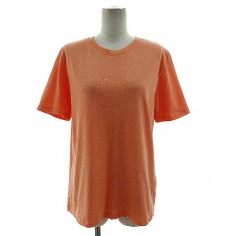 【中古】ザラ ZARA Tシャツ 丸首 浮きプリント 半袖 コットン オレンジ系 S レディース 【ベクトル 古着】 250417