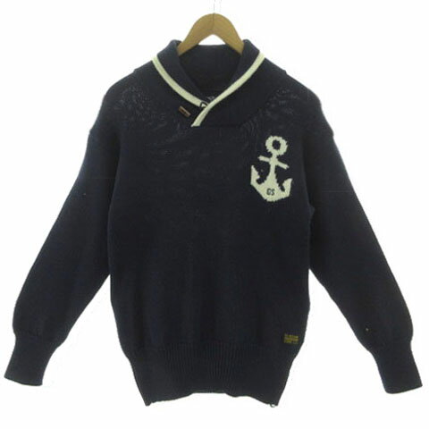 【中古】ジースターロウ G-Star RAW ショールカラーニット 221220112 セーター アンカーマーク ロゴ 長袖 厚手 ウール混 ネイビー 紺 M メンズ 【ベクトル 古着】 250821