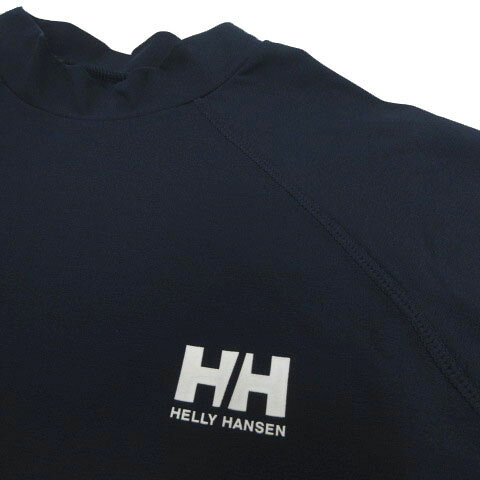 【中古】ヘリーハンセン HELLY HANSEN ショートスリーブラッシュガードティー HH82408 ハイネック 半袖 ロゴプリント ストレッチ ネイビー 紺 XS メンズ レディース 【ベクトル 古着】 250502