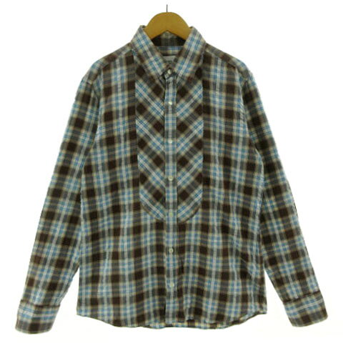 【中古】タケオキクチ TAKEO KIKUCHI シャツ 長袖 コットン チェック ブラウン 茶 ブルー 青 ベージュ ホワイト 白 2 メンズ 【ベクトル 古着】 250519