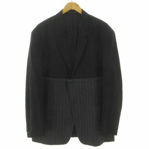 【中古】ヨウジヤマモトプールオム YOHJI YAMAMOTO POUR HOMME ジャケット 00AW 再構築 HT-J48-801 テーラードカラー シングル 2B 切替え ウール ストライプ ブラック 黒 グレー レッド 赤 M メンズ 【ベクトル 古着】 250510