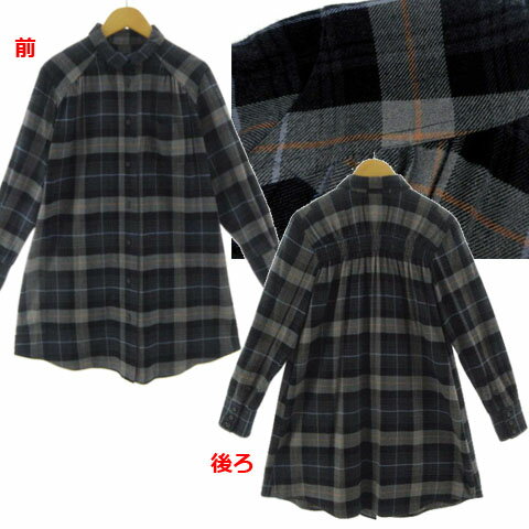 【中古】アバハウス ドゥヴィネット abahouse devinette チュニックチェックシャツ 3040110008 長袖 バックシャーリング 日本製 グレー ブラック 黒 オレンジ ブルー 青 レディース 【ベクトル 古着】 251104
