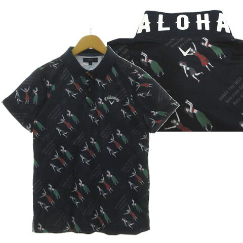 【中古】キャロウェイ CALLAWAY ALOHAプリントポロシャツ 241-8151503 半袖 ロゴ刺繍 ネイビー 紺 マルチカラー M メンズ 【ベクトル 古着】 260126