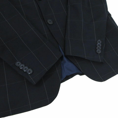 【中古】ザラマン ZARA MAN スーツ ジャケット テーラードカラー シングル 2B パンツ 裾ダブル 格子柄 ネイビー 紺 グレー EUR50 EUR44 大きいサイズ メンズ 【ベクトル 古着】 250607