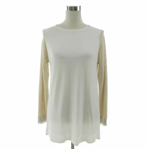 【中古】未使用品 アエル a aire オンワード樫山 レーヨンブレンドニット 長袖 配色 バイカラー コットン混 ホワイト 白 ベージュ 40 レディース 【ベクトル 古着】 250929