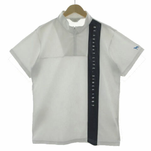 【中古】アダバット adabat シャツ ハイネック ハーフジップ 半袖 ロゴプリント ロゴ刺繍 速乾 配色 ホワイト 白 ネイビー 紺 50 メンズ 【ベクトル 古着】 250710