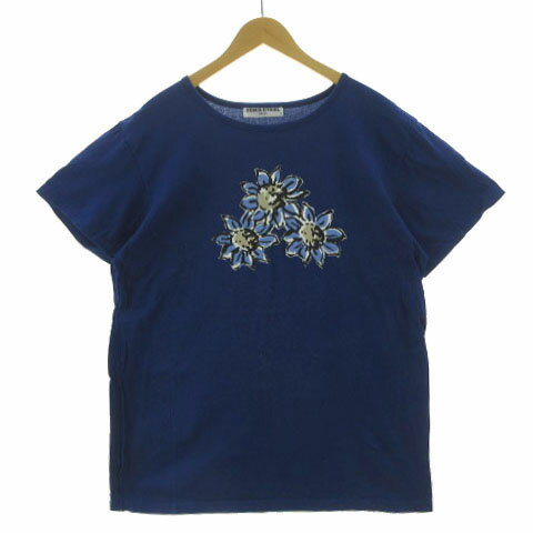 【中古】ソニアリキエル SONIA RYKIEL ルームウエア Tシャツ カットソー 半袖 花イラストプリント 日本製 オーバーサイズシルエット コットン ブル...