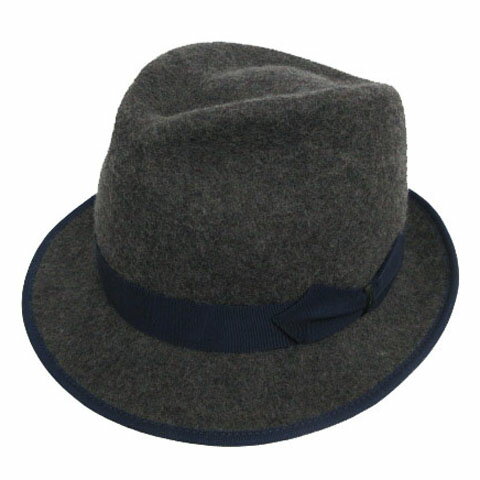 【中古】カシラ CA4LA 中折れハット フェルトハット RIY00394 リボン 起毛 日本製 ウール グレー ネイ..