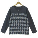 【中古】アクアスキュータム AQUASCUTUM アーガイル ヘンリーネック カットソー 0126412153 ロンT 長袖 日本製 コットン ネイビー 紺 グ...