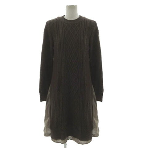 Rakuten - 【中古】ビーミングバイビームス B:MING LIFE STORE by BEAMS ケーブル編みコンビワンピース 18F-BL212-2 レイヤード風 ミディ丈 裾スリット ウール混 ブラウン系 ダークブラウン ONE レディース 【ベクトル 古着】 251112