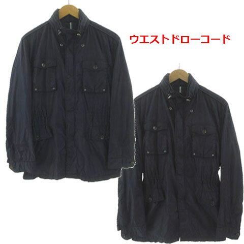 【中古】インターメッツォ INTERMEZZO ナイロンフィールドジャケット ポケッタブル スタンドカラー フード 胸ポケ ジップアップ ウエストドローコード ネイビー 紺 メンズ 【ベクトル 古着】 251114