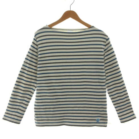 T-Shirts - 【中古】オーチバル ORCIVAL オーシバル バスクシャツ ボートネック 長袖 ロゴワッペン フランス製 コットン ボーダー 生成り ブルー 青 グレー 4 メンズ レディース 【ベクトル 古着】 251213