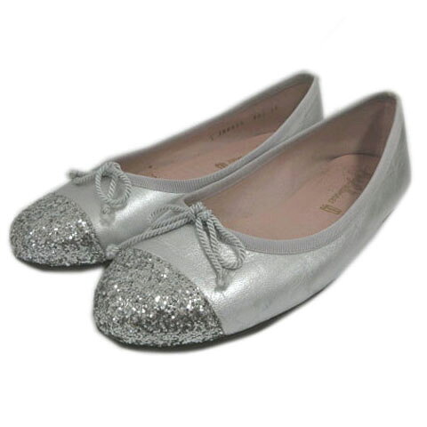 【中古】プリティバレリーナ Pretty Ballerinas グリッターキャップバレエシューズ パンプス ラウンドトゥ リボン レザー シルバー 38 レディース 【ベクトル 古着】 260418