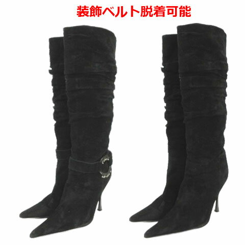 【中古】コメックス COMEX ロングブーツ ベルト ビジュー スウェード レザー ブラック 黒 23 【ベクトル 古着】 260612