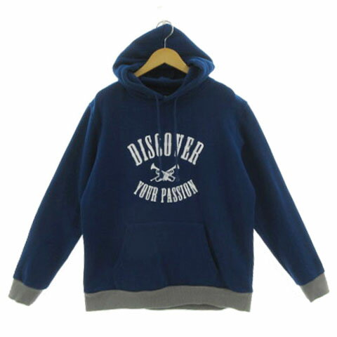 【中古】フリークスストア FREAKS STORE×マルボロ Marlboro スウェットパーカー プリント 長袖 プルオーバー 裏起毛 コットン混 ブルー 青 グレー メンズ 【ベクトル 古着】 260613