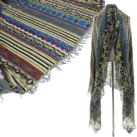 中古 エトロ ETRO ペイズリー 総柄 大判ストール フリンジ マルチカラー メンズ レディース ベクトル 古着 26…