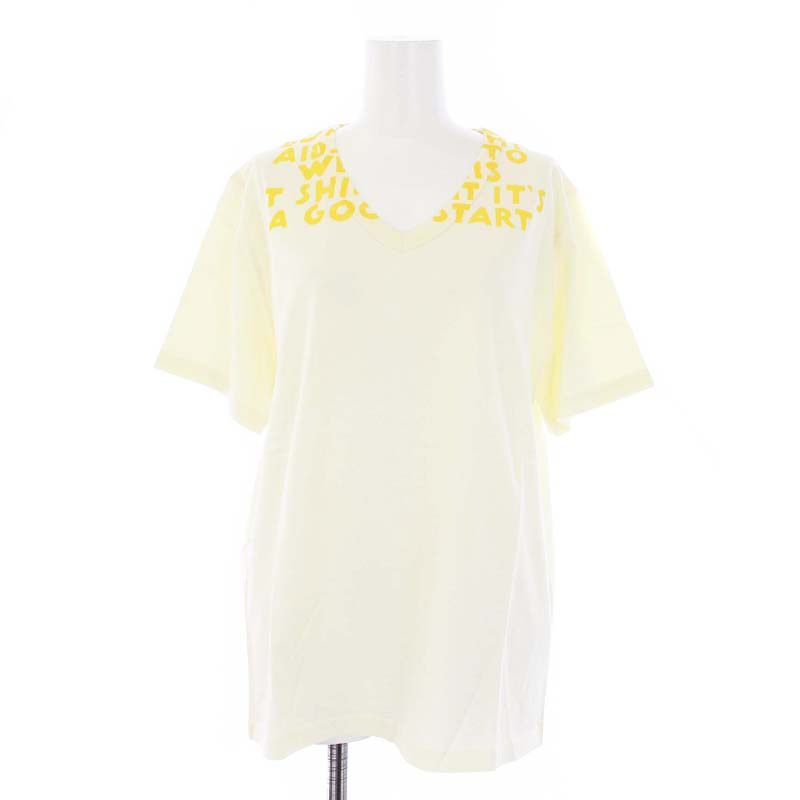 【中古】未使用品 メゾンマルジェラ Maison Margiela 17SS エイズTシャツ カットソー 半袖 Vネック ロゴ M ライトベージュ S51GJ0001 /KH ■GY33 レディース 【ベクトル 古着】 240305