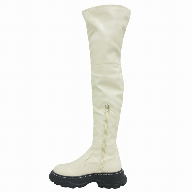 【中古】未使用品 ニーハイブーツ ロングブーツ フェイクレザー 35 22.5cm アイボリー /SS2 0830 ■GY36 ●TZ レディース 【ベクトル 古着】 240830