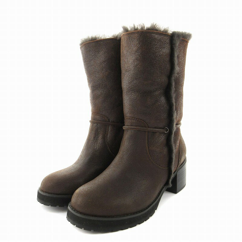 【中古】未使用品 t.b ティービー センソユニコ MIC project タグ付き ムートンブーツ 2WAY ショート レザー ミドルヒール 70 24.0cm ..