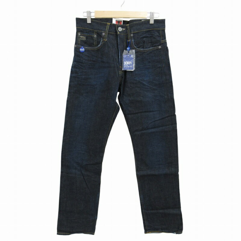 【中古】未使用品 ジースターロウ G-Star RAW タグ付き 3301 STRAIGHT KRUCE DENIM 3D RAW デニムパンツ ジーンズ ストレート ボタンフライ W30 L32 M 濃紺 ネイビー 50128 /FT8 ...